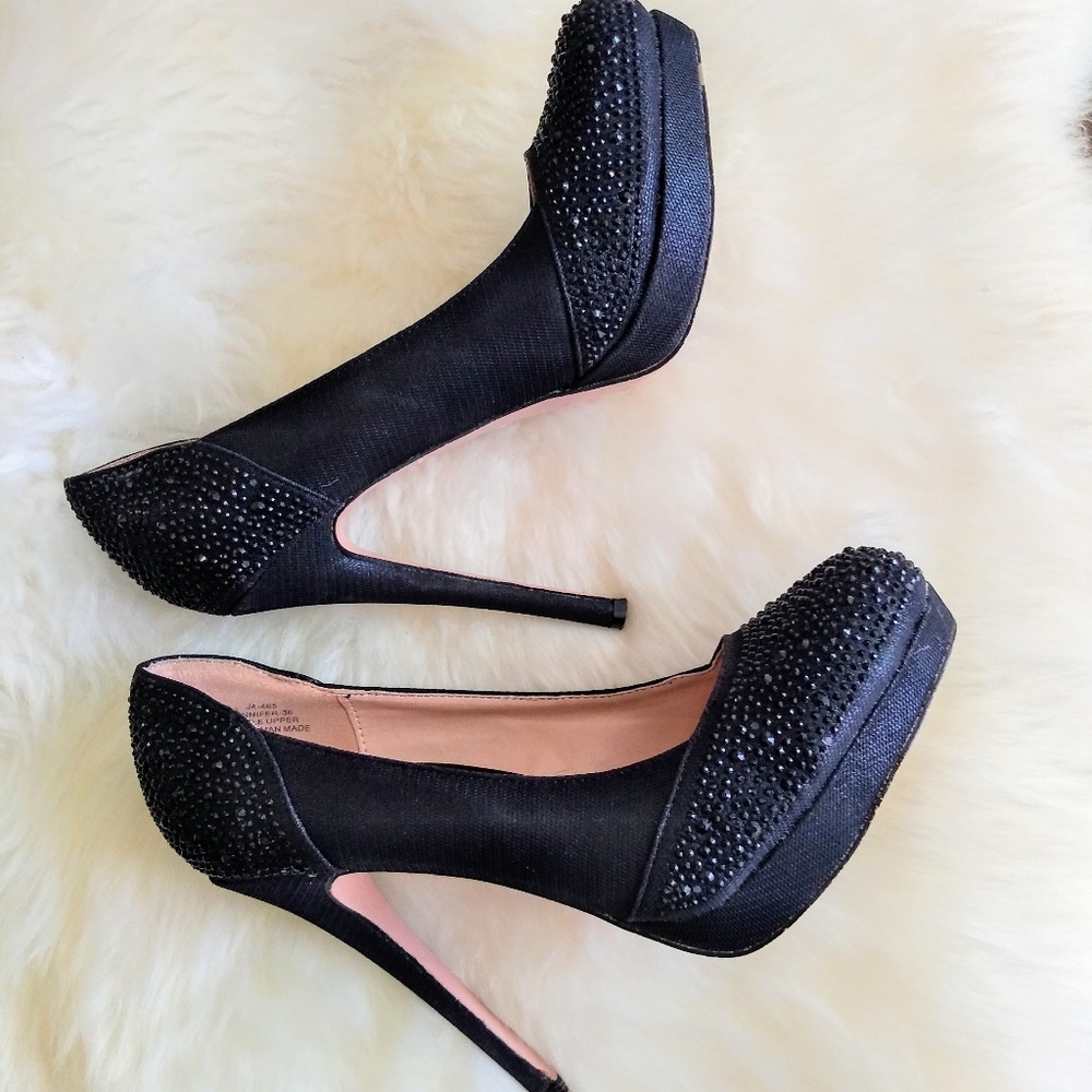 De Blossom Collection Black Embellished Heels